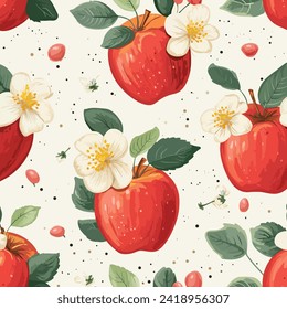 Red Apples, creative hand drawn cartoon flat style illustration, seamless pattern