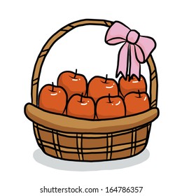 red apples in the gift basket / cartoon vector and illustration, isolated on white background.
