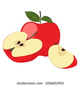 Red Apples with Green Leaves and Apple Slice