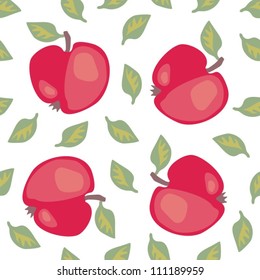red apples with green leaves  on white background  summer autumn messy vegetarian seamless pattern