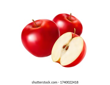 red apples and a half an apple, vector graphic