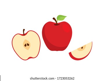 Red apples icon set vector. Sliced apple vector. Red apple icon isolated on a white background. Half an apple vector. A piece of sliced apple icon