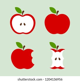 Red apples icons set. Vector illustration