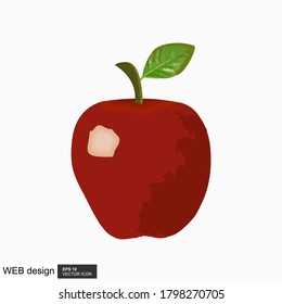 Red apples with isolated green leaves on a white background. vector illustration