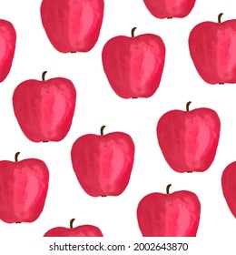 Red apples kitchen fabric print vector seamless pattern in watercolor style. Garden fruits green red aplles seamless wallpaper pattern design.