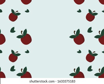 Red apples and leaves on a light background with place for your text. Copy space.