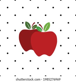 manzanas rojas y hojas sobre el fondo de un pequeño punto de polka negro.