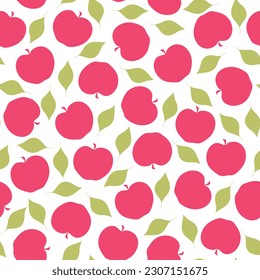Manzanas rojas y hojas sin costura. Elementos frutales adornados aislados en blanco. Ilustración del vector