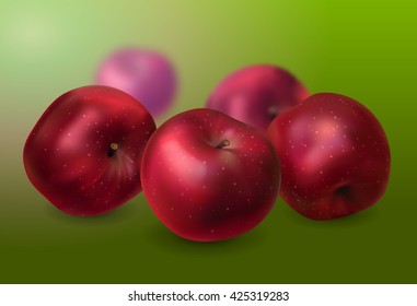 Red apples on green background. 3d