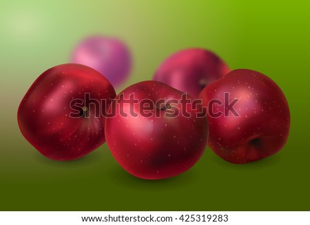 Red apples on green background. 3d