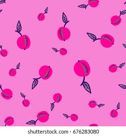 Red apples on pink background randome pattern. Seamless pattern of stylized childish apples vector