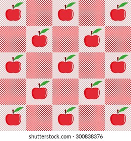 Red apples on a red-white background in the square. Vector illustration