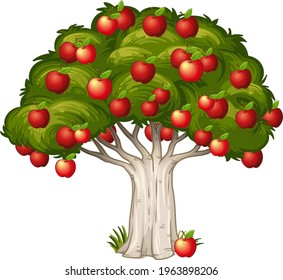 Red apples on a tree isolated on white background illustration