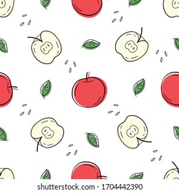 Red apples on white background seamless pattern. vector illustration. Fruits.