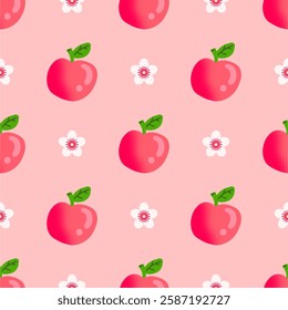 Red apples pattern. Abstract repeated background. For paper, wall decoration, gift wrap, textile and interior.