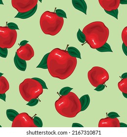Red apples. Seamless pattern. Design for paper, cover, fabric, textile, gift wrapping, wall art, interior decoration. Hand drawn color vector illustration