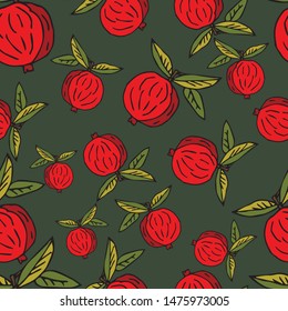 Red apples seamless pattern on dark background. Scandinavian style. Decorative abstraction.