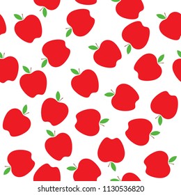 Red Apples Seamless Vector Pattern Tile. Repeating Print. Perfect for Back to School or Apple Picking or Food Packaging. Red Apples Randomly Arranged on White Background. Pattern Swatch is Included.