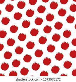 Red apples seamless vector pattern. White background.