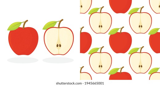 Red Apples Seamless Vector Pattern Tile. Repeating Print. Perfect for Back to School or Apple Picking or Food Packaging.