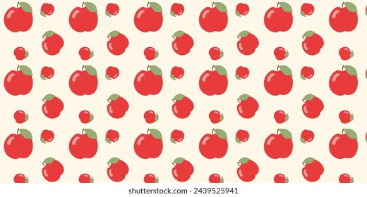 Red Apples Seamless Vector Pattern Tile. Repeating Flat Print. Template Illustration for Back to School, Apple Picking, Food Packaging. Randomly Arranged Fruits for Textile, Wrapping, Covering.