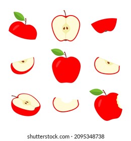 Manzanas rojas. Colección de rebanadas de Apple. Vector aislado en blanco.