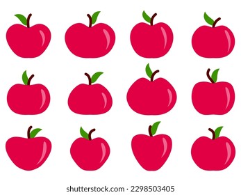 rote Äpfel einzeln auf weißem Hintergrund. Roter Apfel mit einem Blatt. Äpfel große Symbole gesetzt. Design für den Druck auf Stoff, Banner und Werbeprodukte. Vektorgrafik