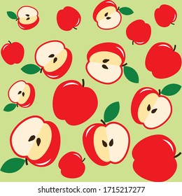 Señales de manzanas rojas y el núcleo sobre fondo liviano y transparente. Patrón transparente de manzanas
