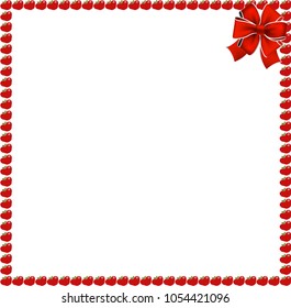 Red apples square photo frame or bordering with festive bow ribbon in corner isolated on white background. Vector template, poster, banner, framework with empty copy space for text or image inside.