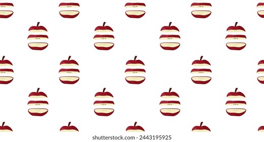 Red Apples whole and slice Seamless Pattern. Cartoon beautiful vector fruit illustration. Summer bright organic nature vegan food suitable for wallpaper, kitchen textile.