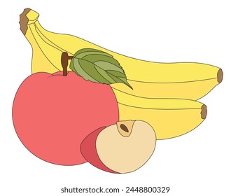 Red apples and yellow bananas color vector set