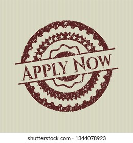 Red Apply Now distressed rubber grunge seal