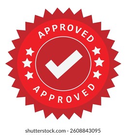 Red Approval Seal Vector Official Badge with White Checkmark and Starburst Design