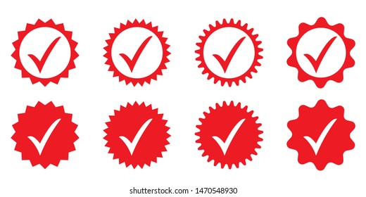 Red approved icon. Profile Verification. Accept badge.