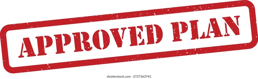 Red approved plan rubber stamp on white background