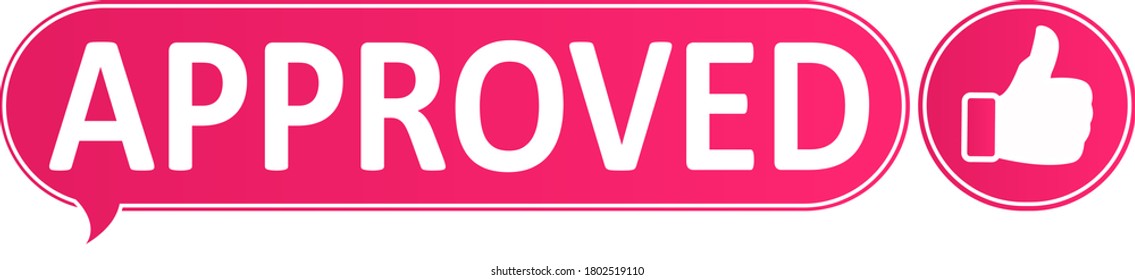 red "approved" sticker with illustration elements