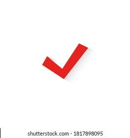 Red approved symbol design with long shadow. Approved icon design. Vector illustration