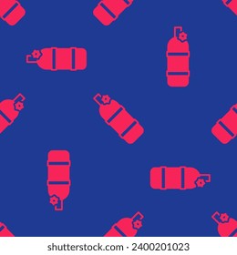 Red Aqualung icon isolated seamless pattern on blue background. Oxygen tank for diver. Diving equipment. Extreme sport. Diving underwater equipment.  Vector