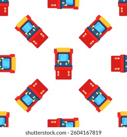 Red arcade game machine seamless pattern on white background