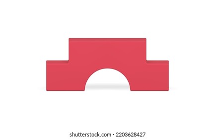 Red arch foundation staircase podium stage product presentation realistic vector illustration. Geometric construction rectangle curved winner pedestal with stairs competition achievement scene base