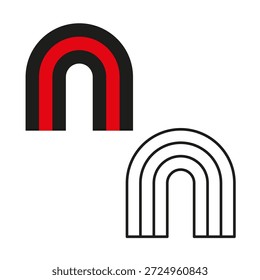 Red arch icon. Black rainbow bridge. Gate entrance Vector. Round portal line. EPS 10.