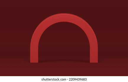 Red arch promo basic foundation vertical curved column 3d design for product presentation realistic vector illustration. Premium archway architecture geometric decor element rendering construction