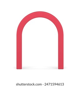 Red arch show exhibition vertical merchandise curved geometric shape realistic vector illustration. Arched door entrance with shadow advertising display archway promotion minimalist architecture