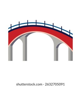Ponte arcada vermelha com grades azuis em estilo de ilustração vetorial