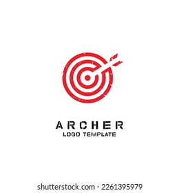 Red archer arrow logo design illustration. Creative idea icon or vector symbol with a rounded modern monogram in a simple, custom, retro vintage hipster flat style. Little Company Identity Branding.