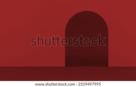 Red archway 3d studio background empty space for advertising product promo premium presentation realistic vector illustration. Arch showroom entrance fashion minimal interior apartment curved gate