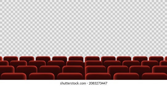 Red armchairs in the cinema. Template seats isolated on a transparent background. Vector illustration.