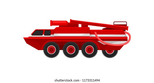 Red armored firefighting truck, emergency service vehicle vector Illustration on a white background