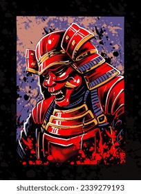the red armour samurai illustration vector