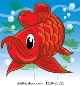 Red arowana fish cartoon, cartoon cute, animal cute